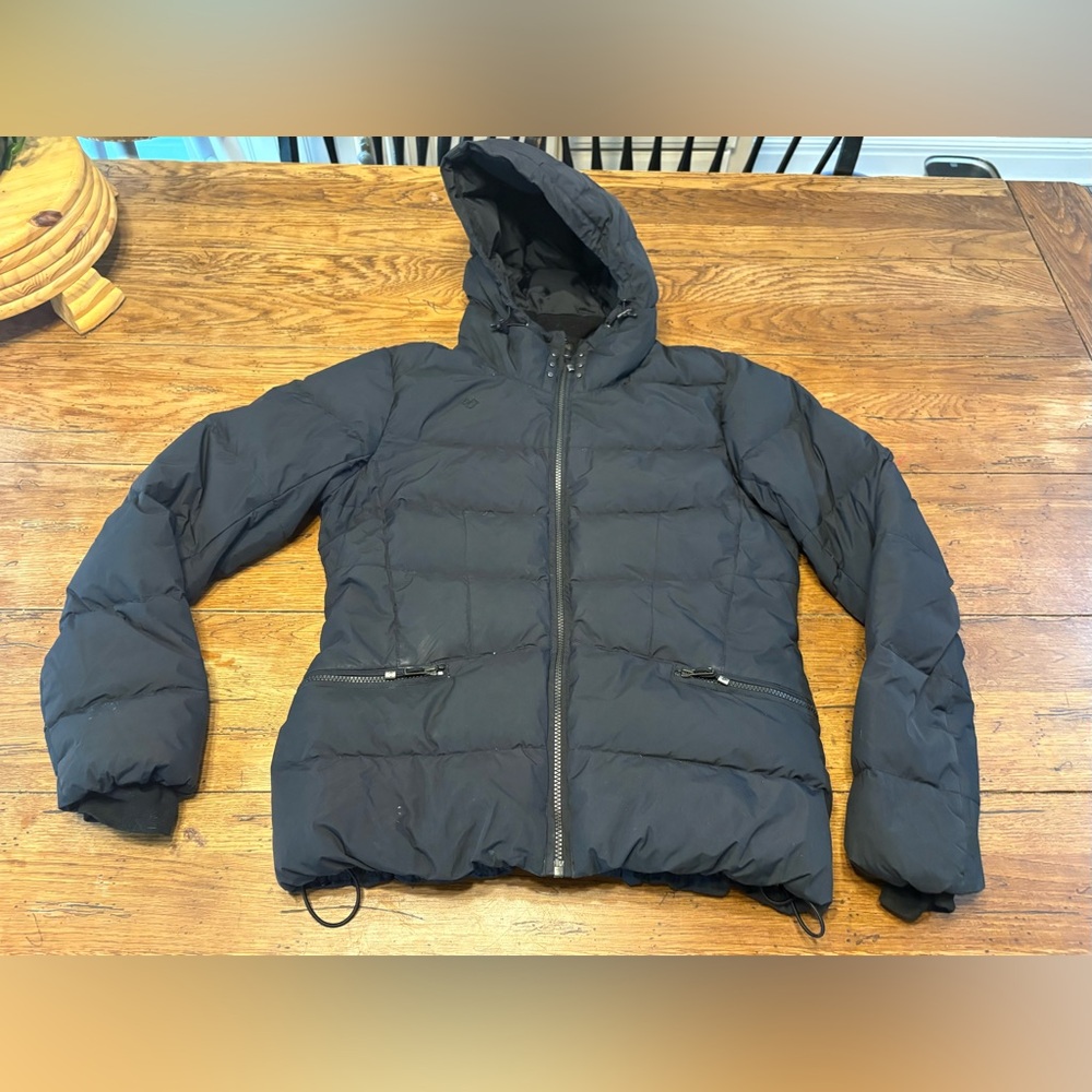 Obermeyer Black Hooded Puffer Snow Ski Hiking Jacket with Thermore Insulation L